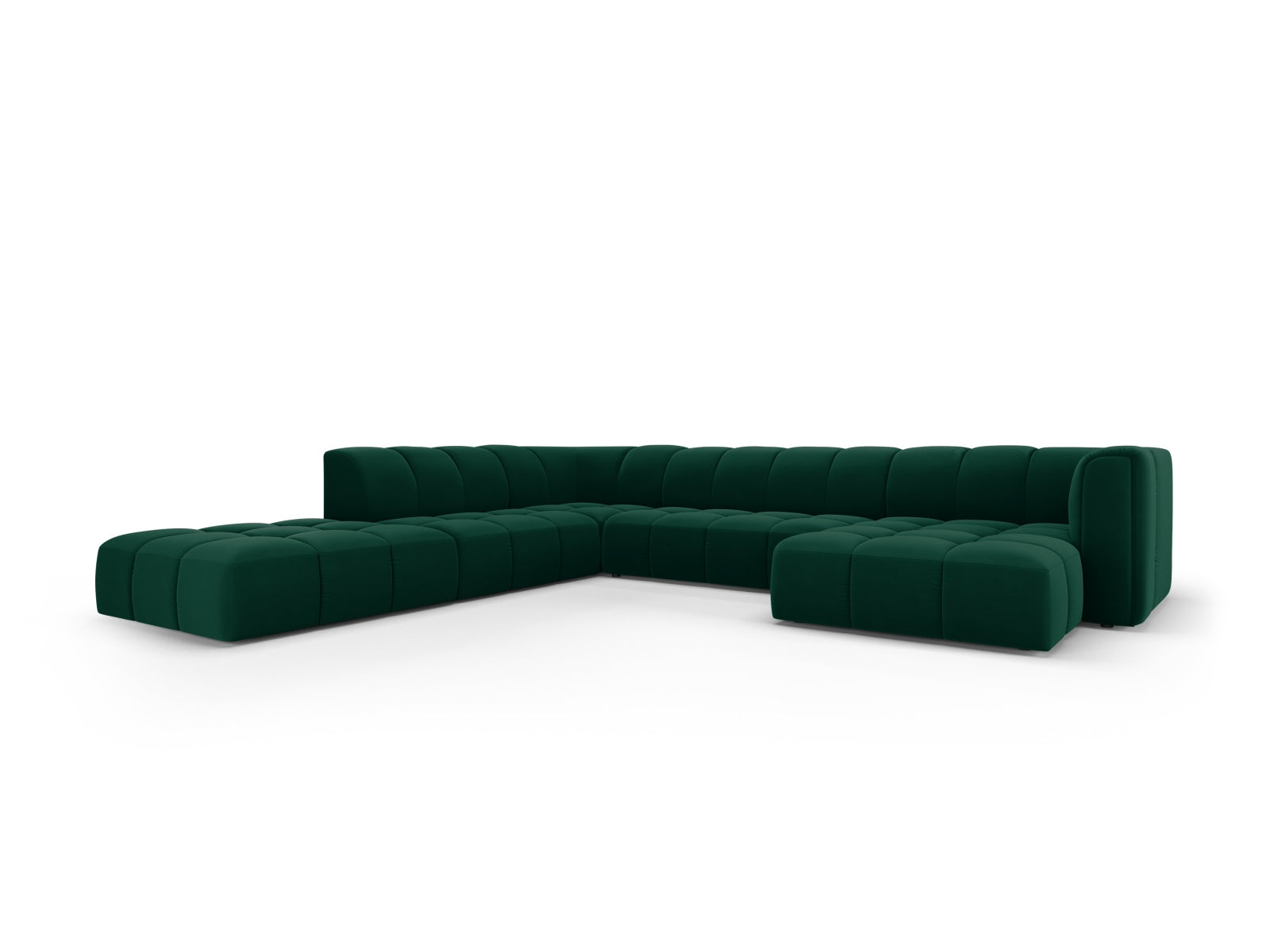 7-Sitzer Modular Ecksofa Panoramic links Moritz in Bottle Green-Bluvel präsentiert im Onlineshop von KAQTU Design AG. Ecksofa links ist von Cosmopolitan Design