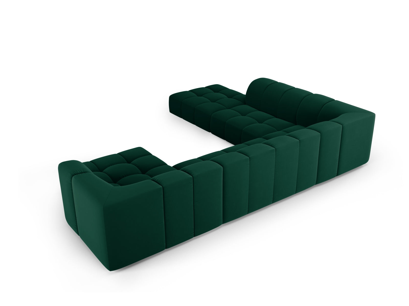 7-Sitzer Modular Ecksofa Panoramic links Moritz in Bottle Green-Bluvel präsentiert im Onlineshop von KAQTU Design AG. Ecksofa links ist von Cosmopolitan Design