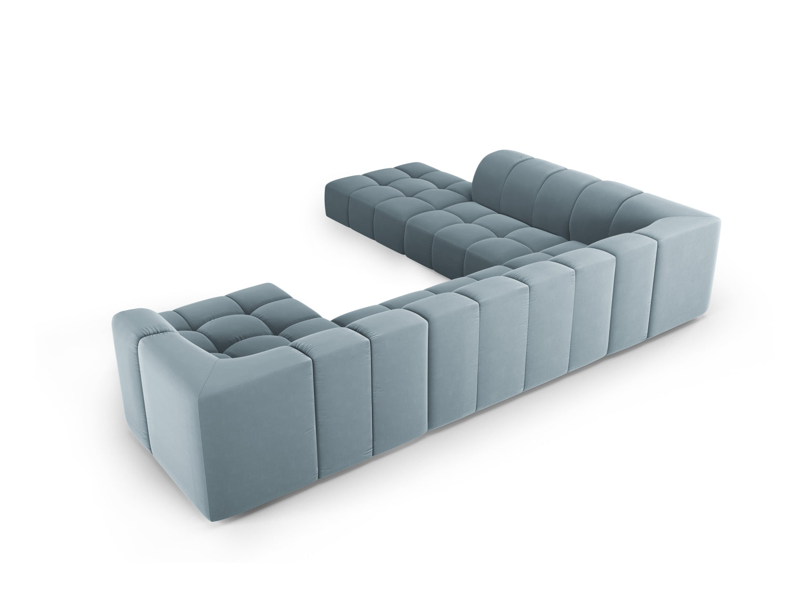 7-Sitzer Modular Ecksofa Panoramic links Moritz in Light Blue-Bluvel präsentiert im Onlineshop von KAQTU Design AG. Ecksofa links ist von Cosmopolitan Design
