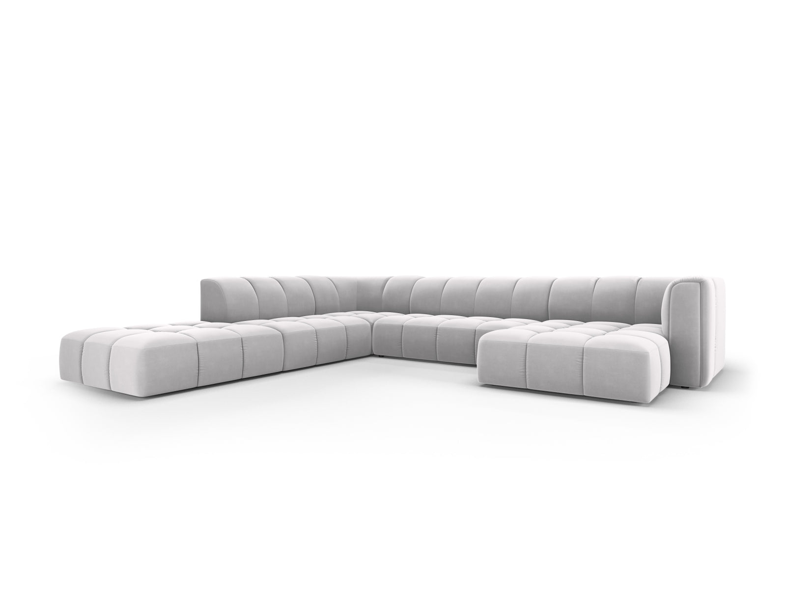 7-Sitzer Modular Ecksofa Panoramic links Moritz in Silver-Bluvel präsentiert im Onlineshop von KAQTU Design AG. Ecksofa links ist von Cosmopolitan Design