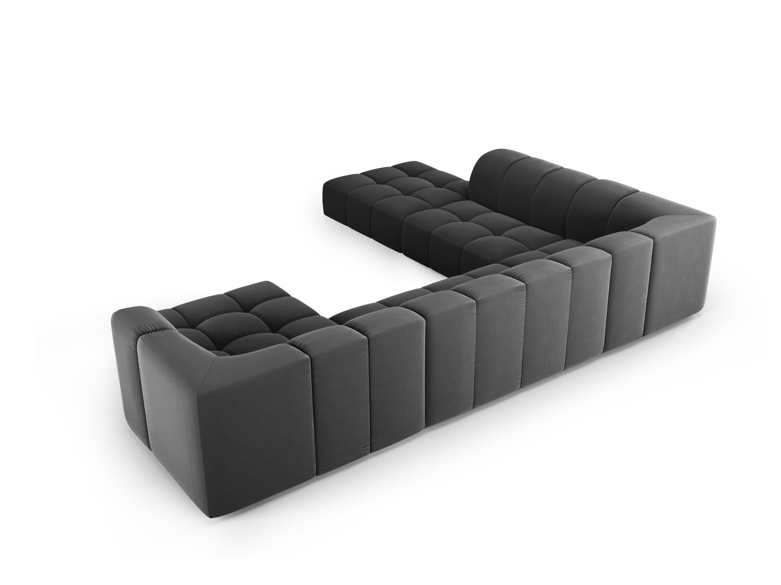 7-Sitzer Modular Ecksofa Panoramic links Moritz in Grey-Bluvel präsentiert im Onlineshop von KAQTU Design AG. Ecksofa links ist von Cosmopolitan Design