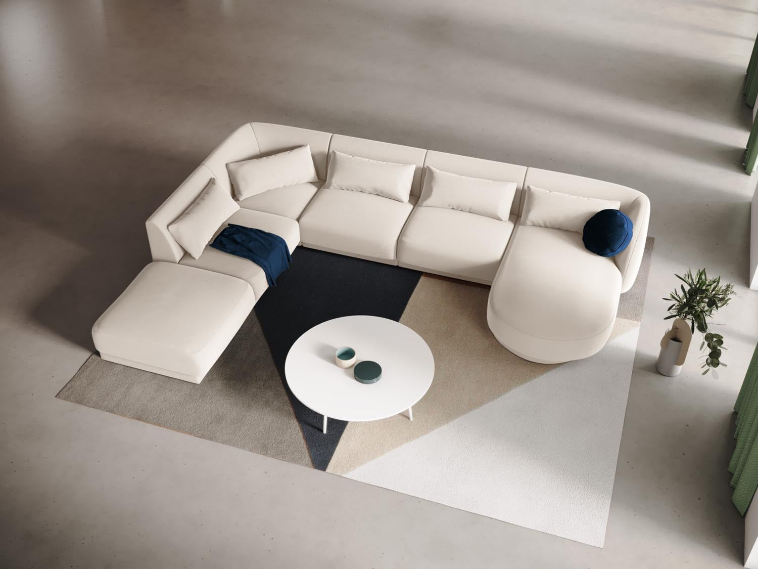 Tulum Velour Panoramic Ecksofa links 6 Sitzer 255cm in Light Beige-Bluvel präsentiert im Onlineshop von KAQTU Design AG. Ecksofa links ist von Cosmopolitan Design