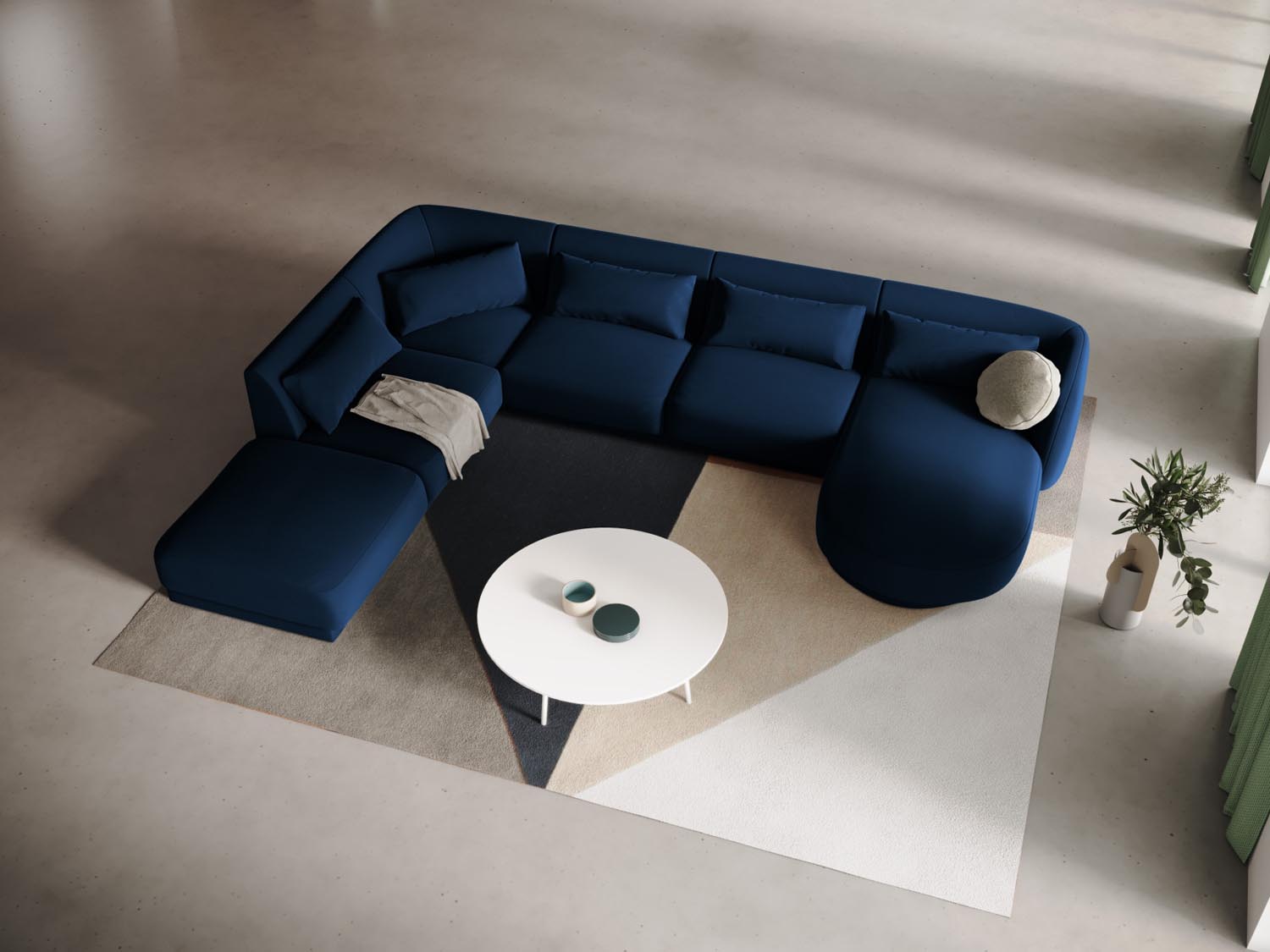 Tulum Velour Panoramic Ecksofa links 6 Sitzer 255cm in Royal Blue präsentiert im Onlineshop von KAQTU Design AG. Ecksofa links ist von Cosmopolitan Design