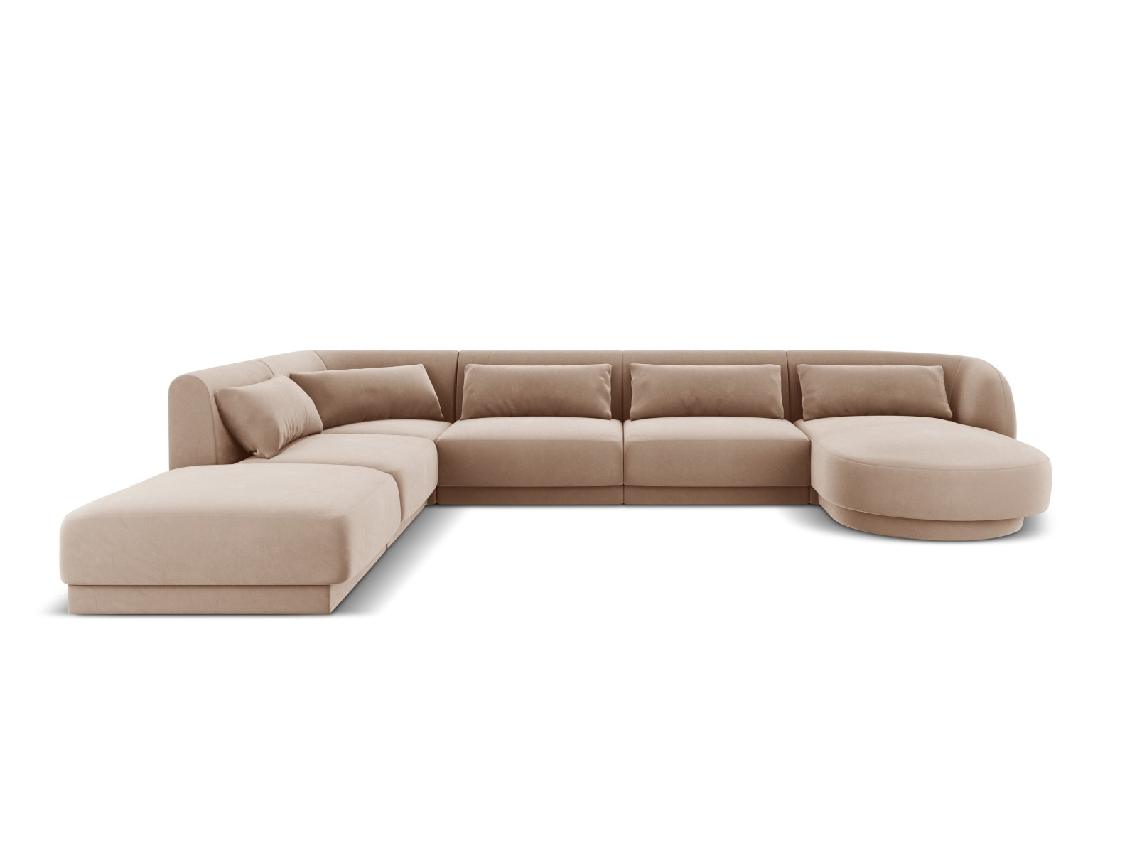 Tulum Velour Panoramic Ecksofa links 6 Sitzer 255cm in Beige-Bluvel präsentiert im Onlineshop von KAQTU Design AG. Ecksofa links ist von Cosmopolitan Design