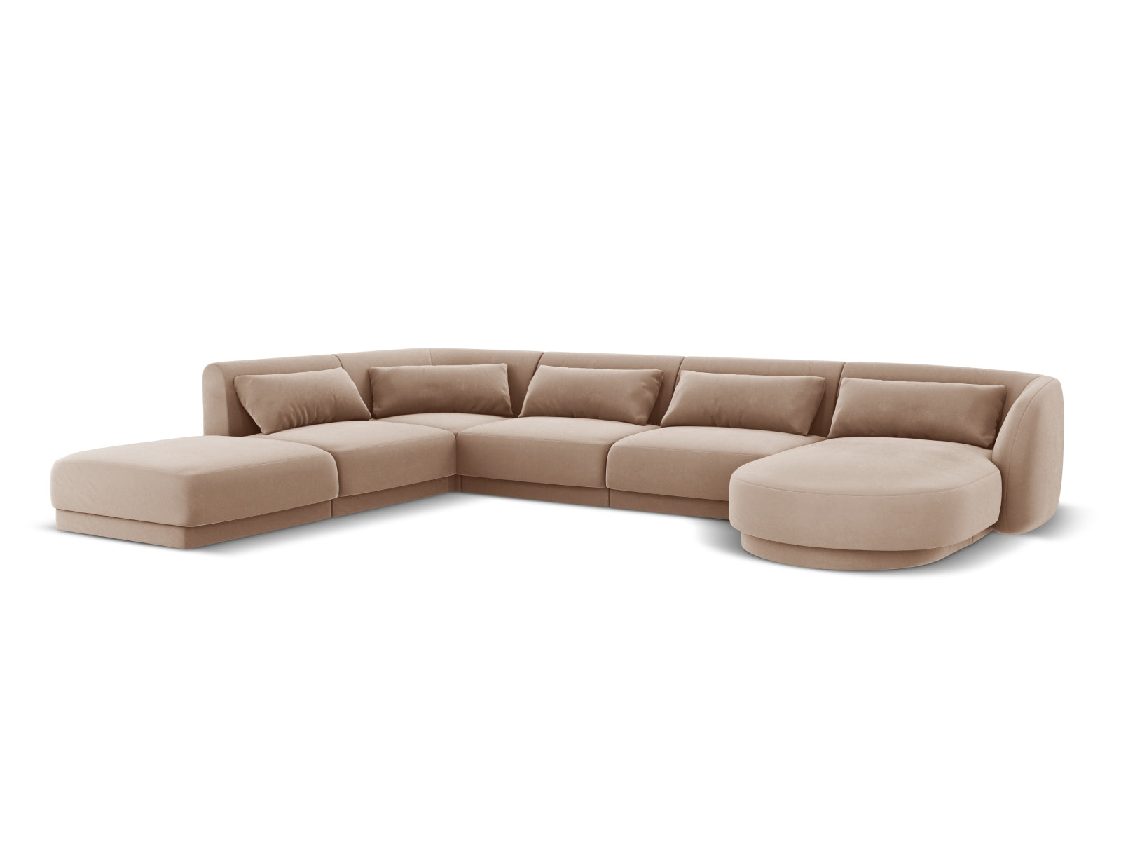 Beige Velour Ecksofa Tulum, 6 Sitzer, 255 cm, elegantes und modernes Möbelstück für stilvolle Wohnräume von Cosmopolitan Design.