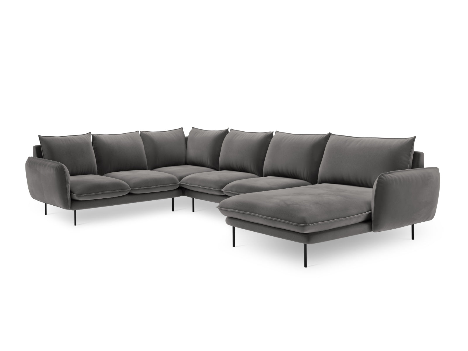 Vienna Velour Panoramic Ecksofa links 7 Sitzer 235cm in Light Grey/Schwarz-Bluvel präsentiert im Onlineshop von KAQTU Design AG. Ecksofa links ist von Cosmopolitan Design