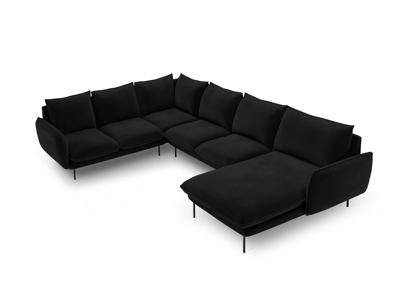 Erleben Sie das Vienna Velour Panoramic Ecksofa links – ein großzügiges 7-Sitzer Sofa mit 235 cm, das modernes Design und höchsten Komfort vereint.