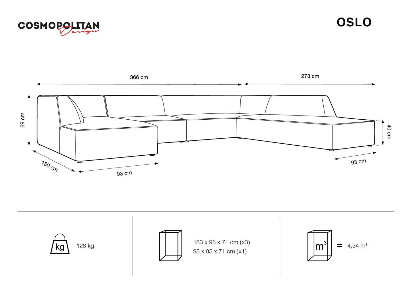 Oslo Panoramic Ecksofa rechts 7 Sitzer in Blue präsentiert im Onlineshop von KAQTU Design AG. Ecksofa rechts ist von Cosmopolitan Design