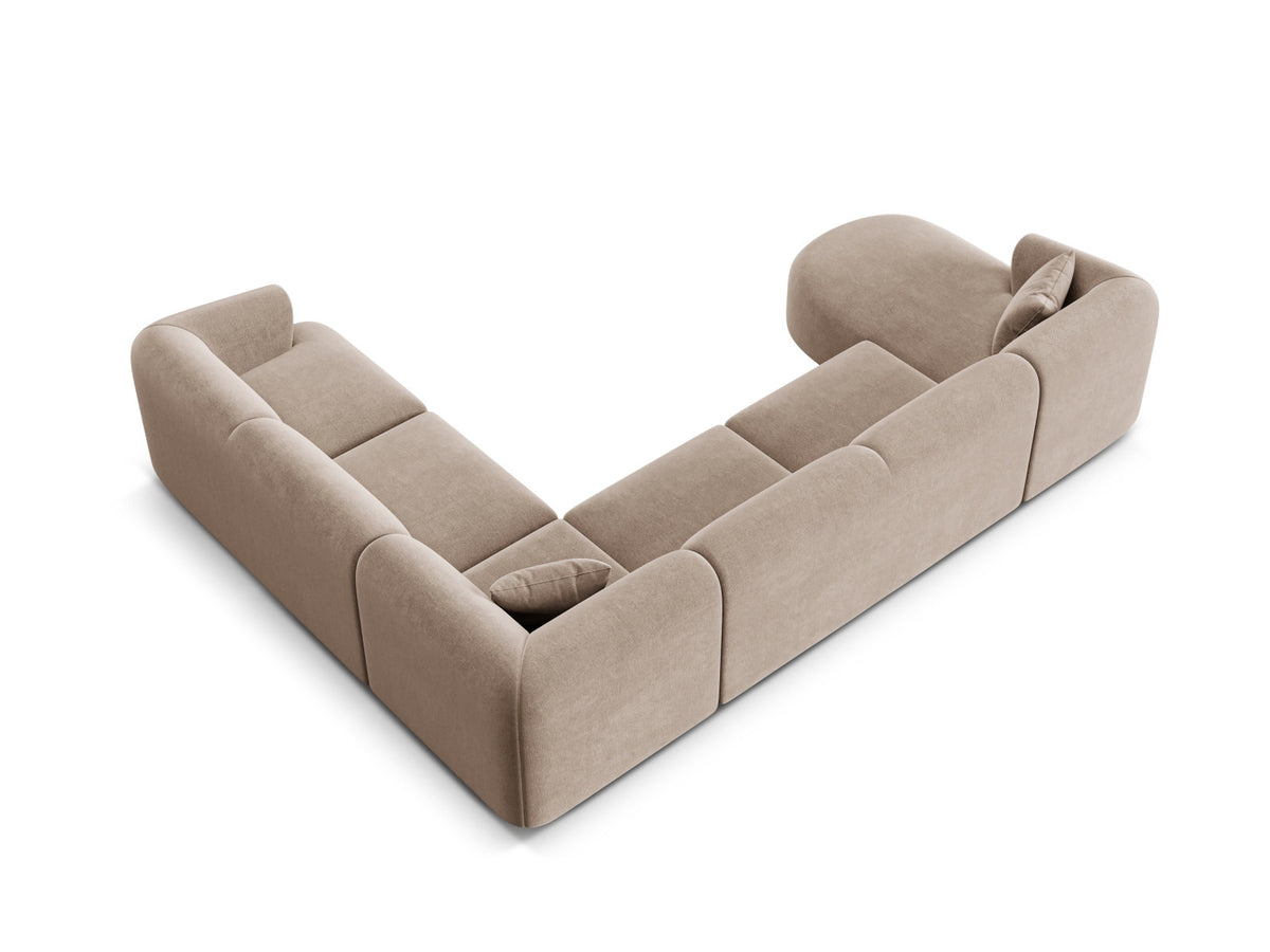 Modulares Ecksofa Campi mit Récamière rechts, Stoffbezug und schwarzen Beinen