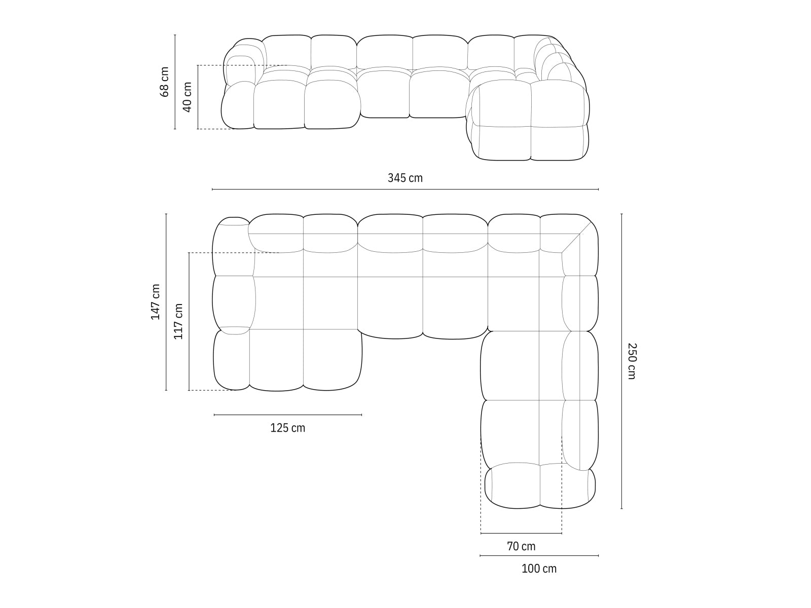 Genießen Sie luxuriösen Sitzkomfort mit dem Loretto Velour Panoramic Ecksofa rechts, 5-Sitzer, 250 cm von Cosmopolitan Design – perfekt für stilvolle Wohnräume.