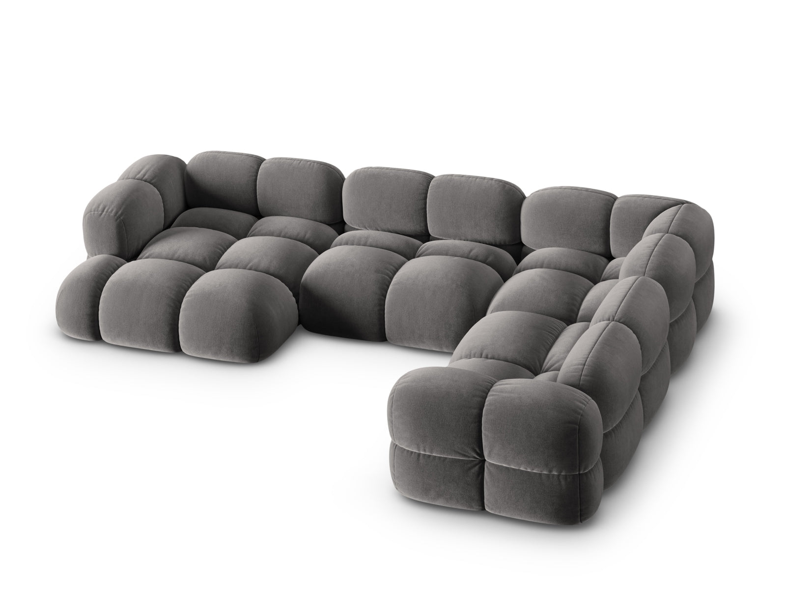 Modernes Loretto Velour Panoramic Ecksofa in Grau, 5-Sitzer, perfekt für gemütliche Wohnzimmer und stilvolle Einrichtungsideen.