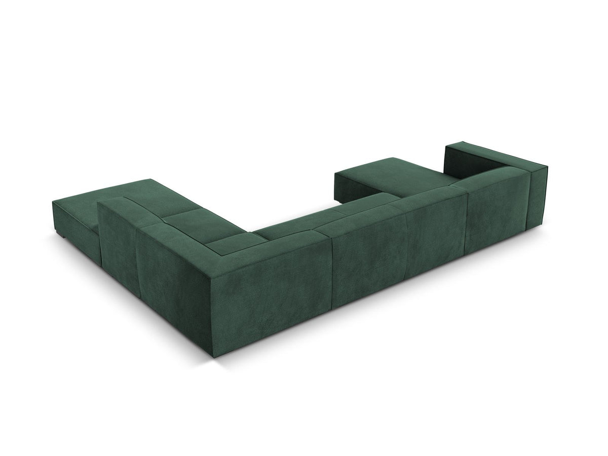 Ecksofa rechts Turin von Cosmopolitan Design in Light Beige-Rosario Chenille-Stoff mit Beinen aus schwarzem Buchenholz und weicher Sitzpolsterung.
