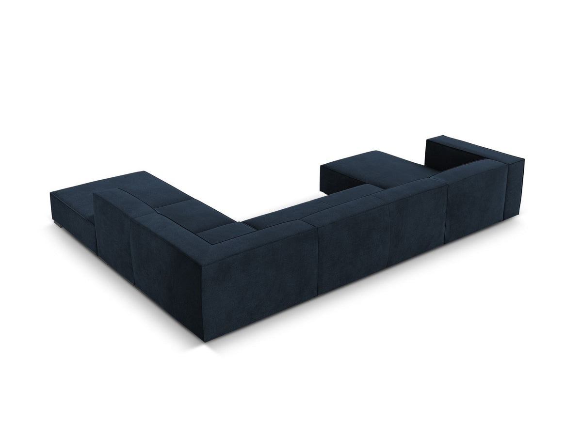 Ecksofa rechts Turin von Cosmopolitan Design in Light Beige-Rosario Chenille-Stoff mit Beinen aus schwarzem Buchenholz und weicher Sitzpolsterung.