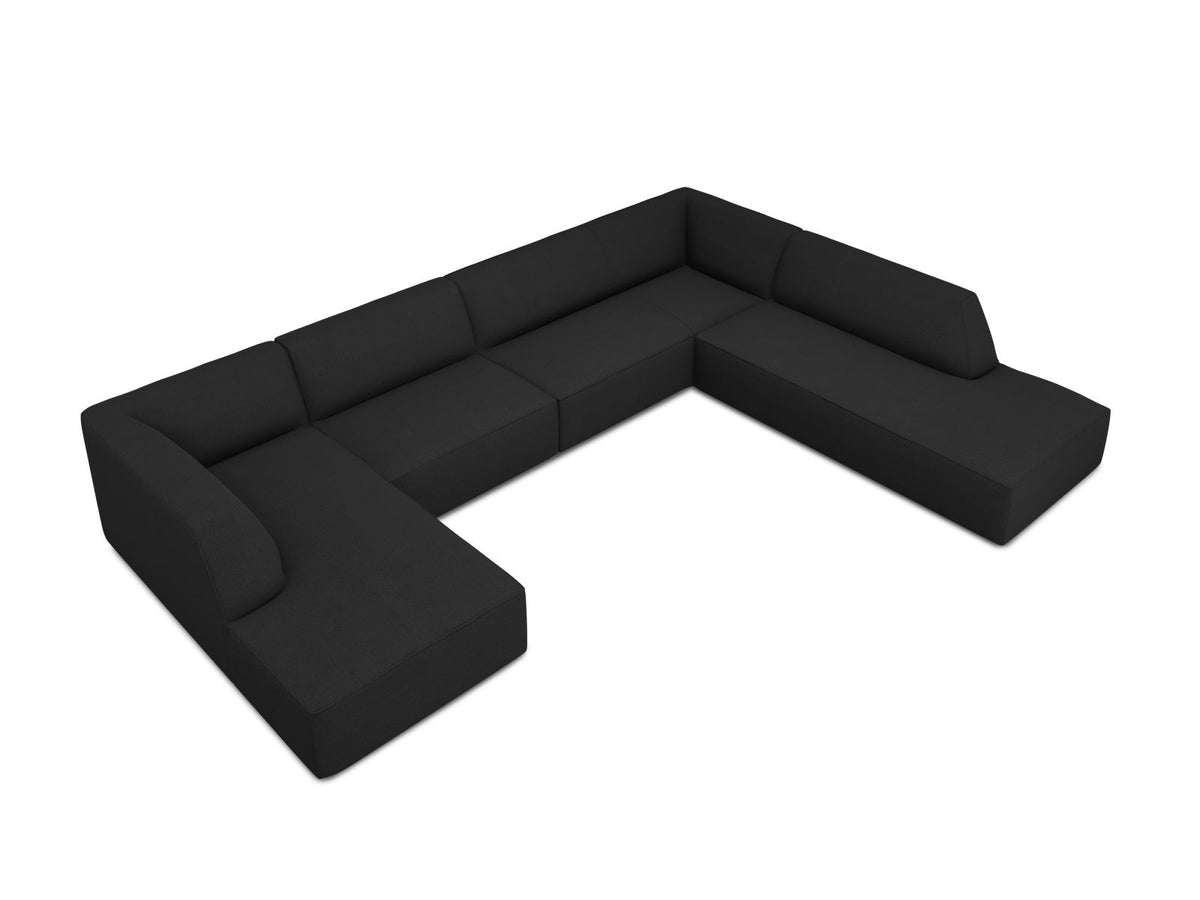 Siena Panorama-Ecksofa rechts von Cosmopolitan Design in Light Beige-Scala Cordstoff, Holzrahmen, schwarze Kunststoffbeine, 7-Sitzer, 366 x 273 cm.