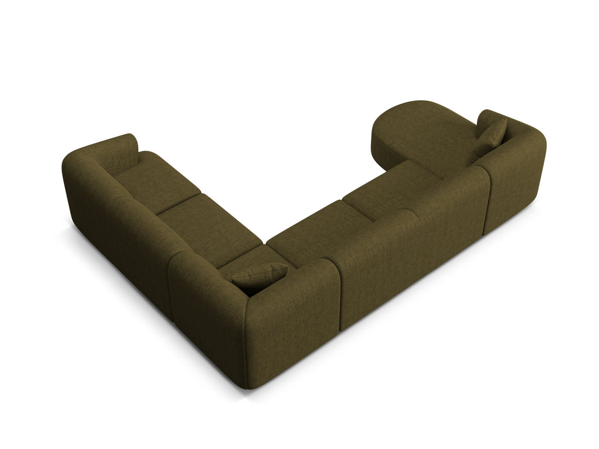 Modulares Ecksofa Campi mit Récamière rechts, Stoffbezug und schwarzen Beinen