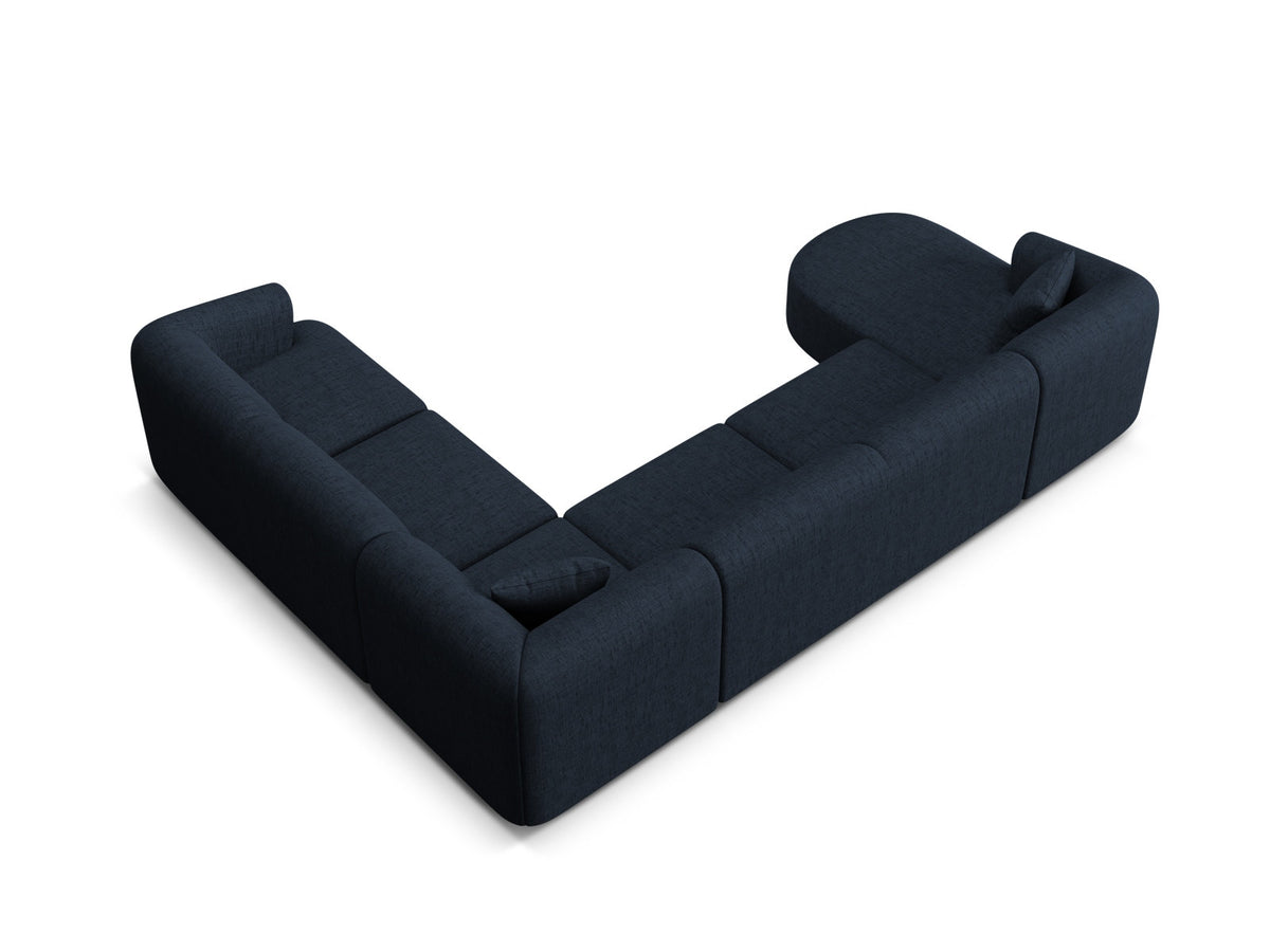 Modulares Ecksofa Campi mit Récamière rechts, Stoffbezug und schwarzen Beinen