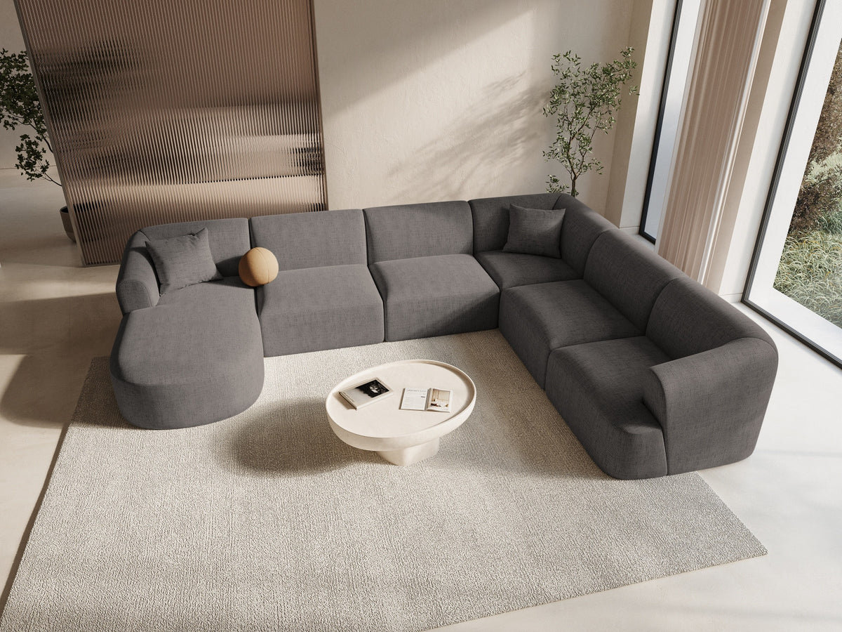 Modulares Ecksofa Campi mit Récamière rechts, Stoffbezug und schwarzen Beinen