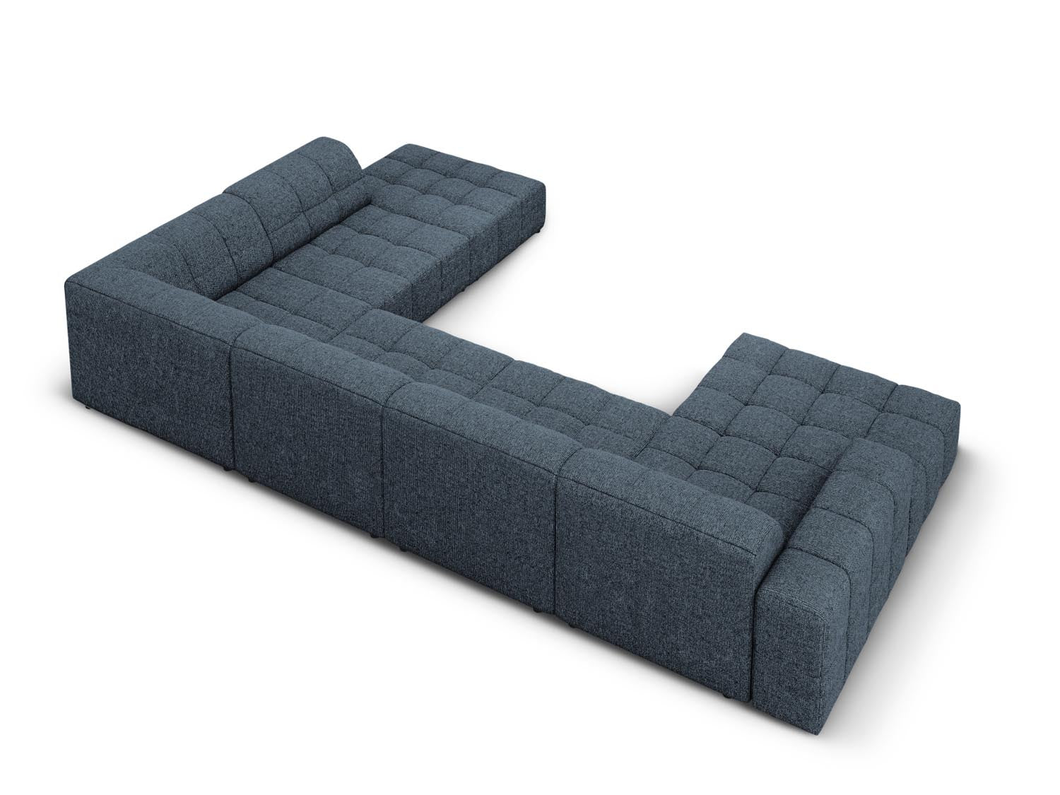 Modernes Chicago Panoramic Ecksofa in Royal Blue, 7-Sitzer, 262 cm, perfekt für gemütliche und stilvolle Wohnzimmergestaltung.