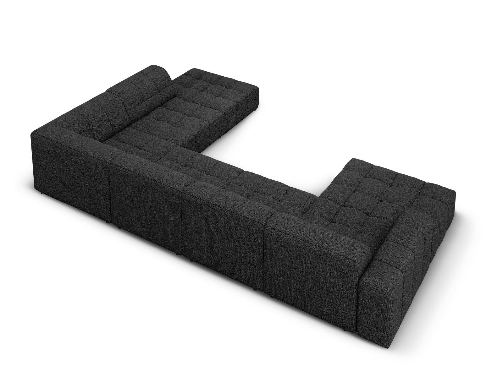 Modernes Chicago Panoramic Ecksofa rechts, 7 Sitzer, 262 cm, in edlem Schwarz, perfekt für stilvolle Wohnzimmergestaltung.