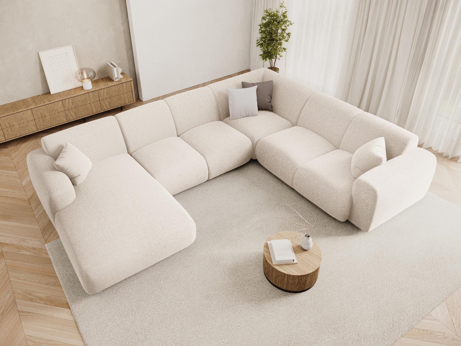 Nolio Panoramic Ecksofa rechts 6 Sitzer 252cm in Light Beige-Haga präsentiert im Onlineshop von KAQTU Design AG. Ecksofa rechts ist von Cosmopolitan Design