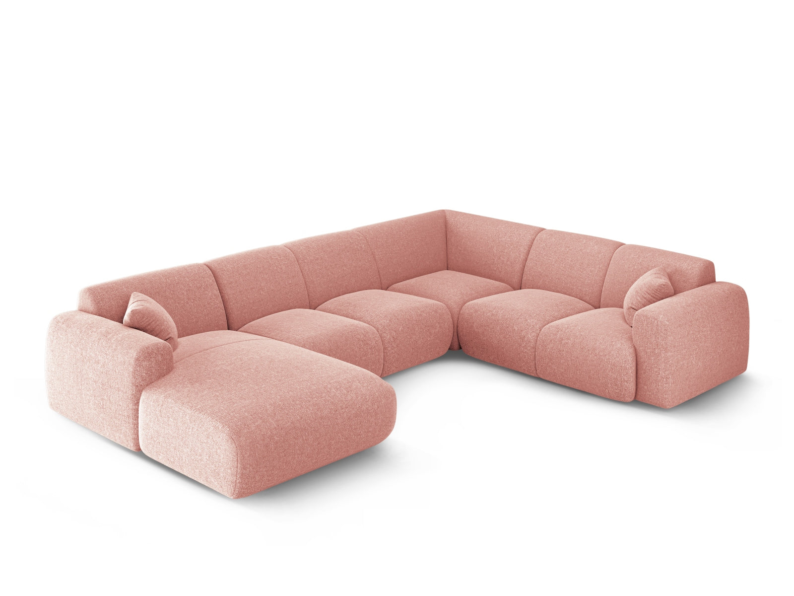 Modernes Nolio Panoramic Ecksofa in sanftem Pink, 6-Sitzer, 252 cm, perfekt für gemütliche und stilvolle Wohnambiente von Cosmopolitan Design.