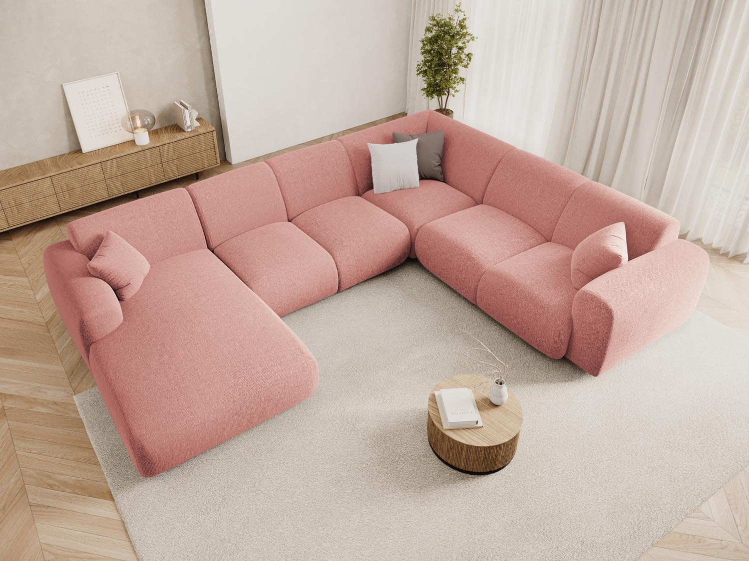 Nolio Panoramic Ecksofa rechts 6 Sitzer 252cm in Pink präsentiert im Onlineshop von KAQTU Design AG. Ecksofa rechts ist von Cosmopolitan Design