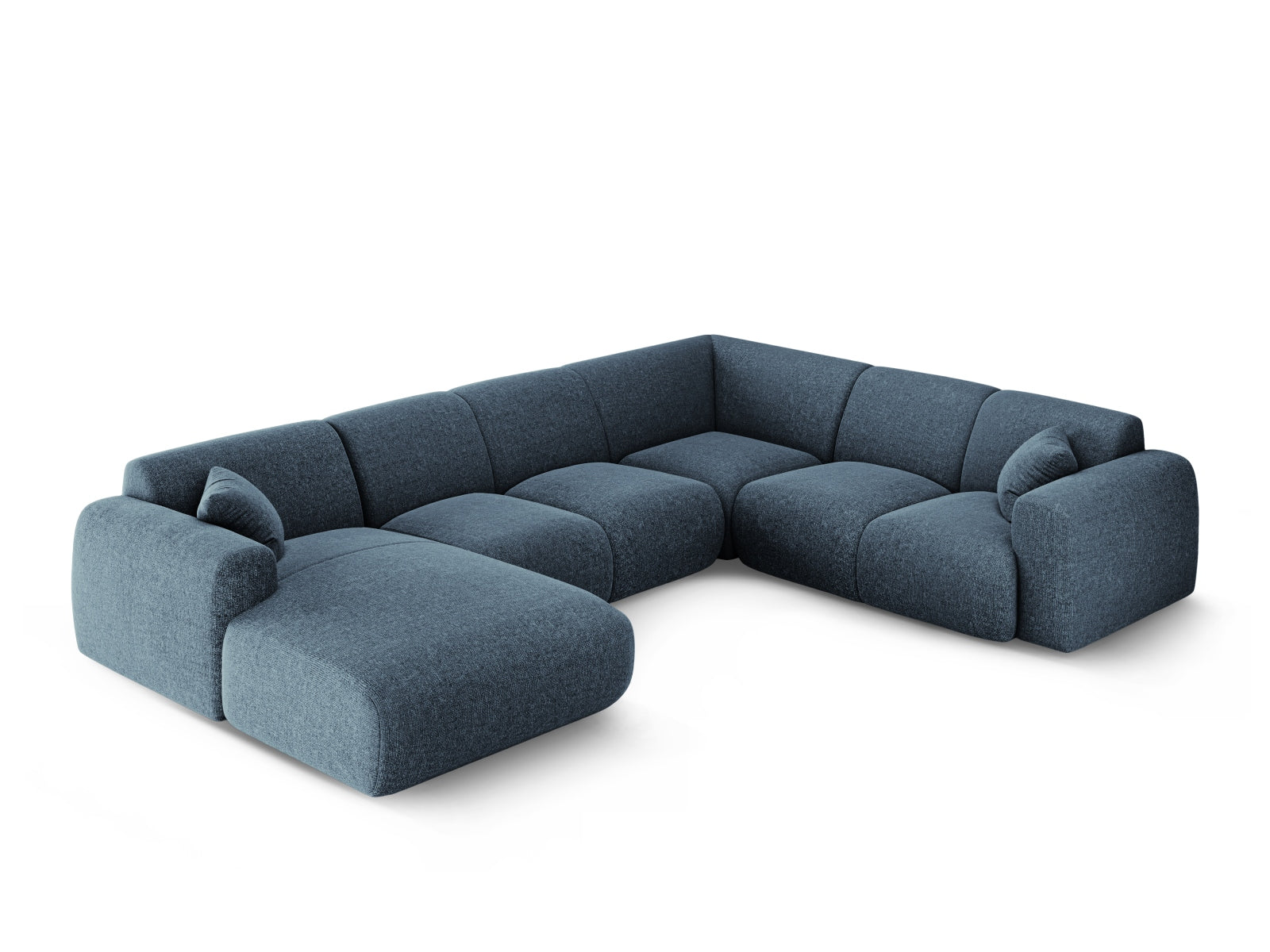 Modernes Nolio Panoramic Ecksofa in Royal Blue, 6-Sitzer, 252 cm, perfekt für gemütliche und stilvolle Wohnzimmergestaltung von Cosmopolitan Design.