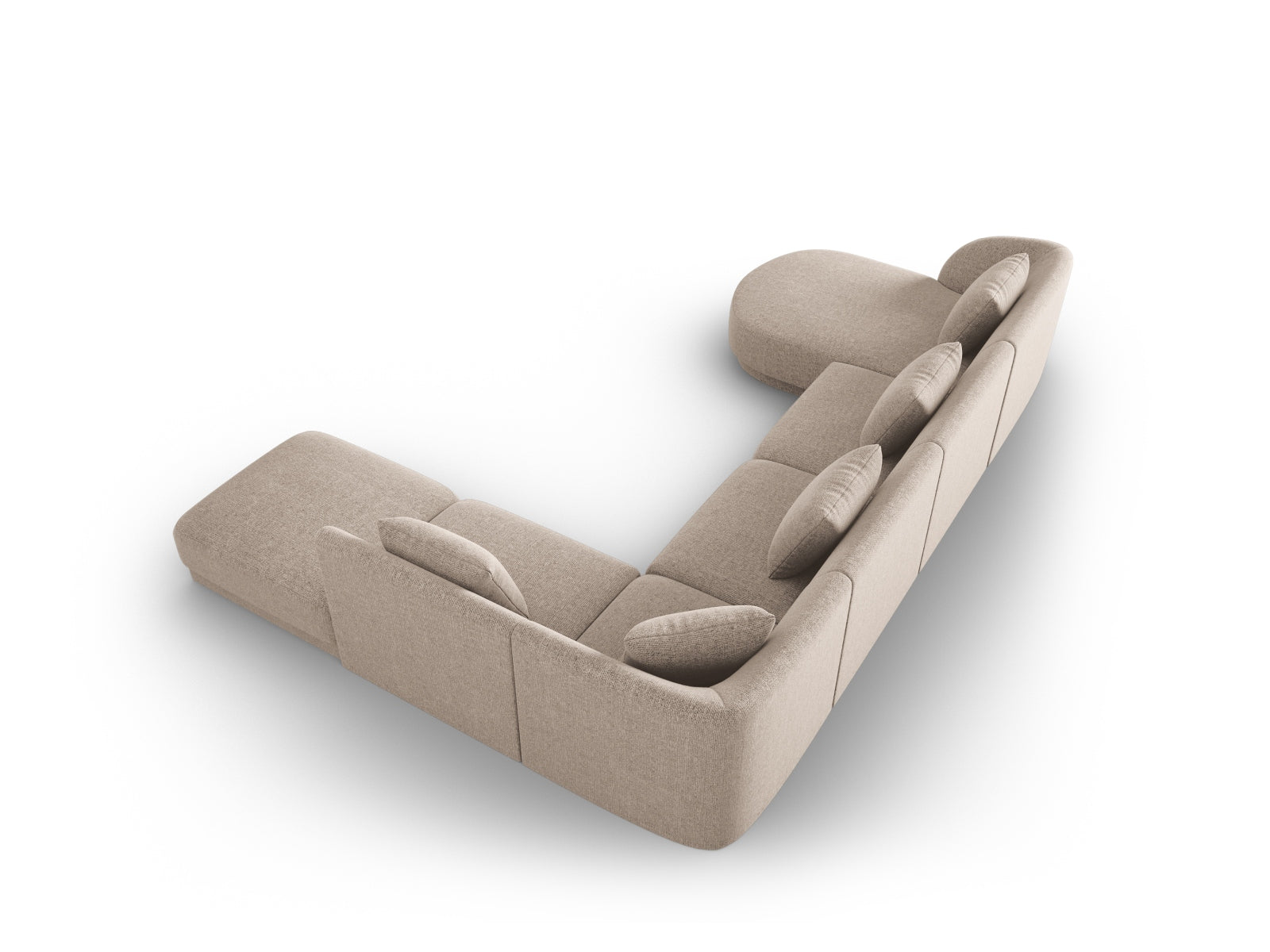 Elegantes Tulum Panoramic Ecksofa rechts, 6 Sitzer, 255 cm, in sanften Beigetönen, perfekt für stilvolle und gemütliche Wohnambiente.