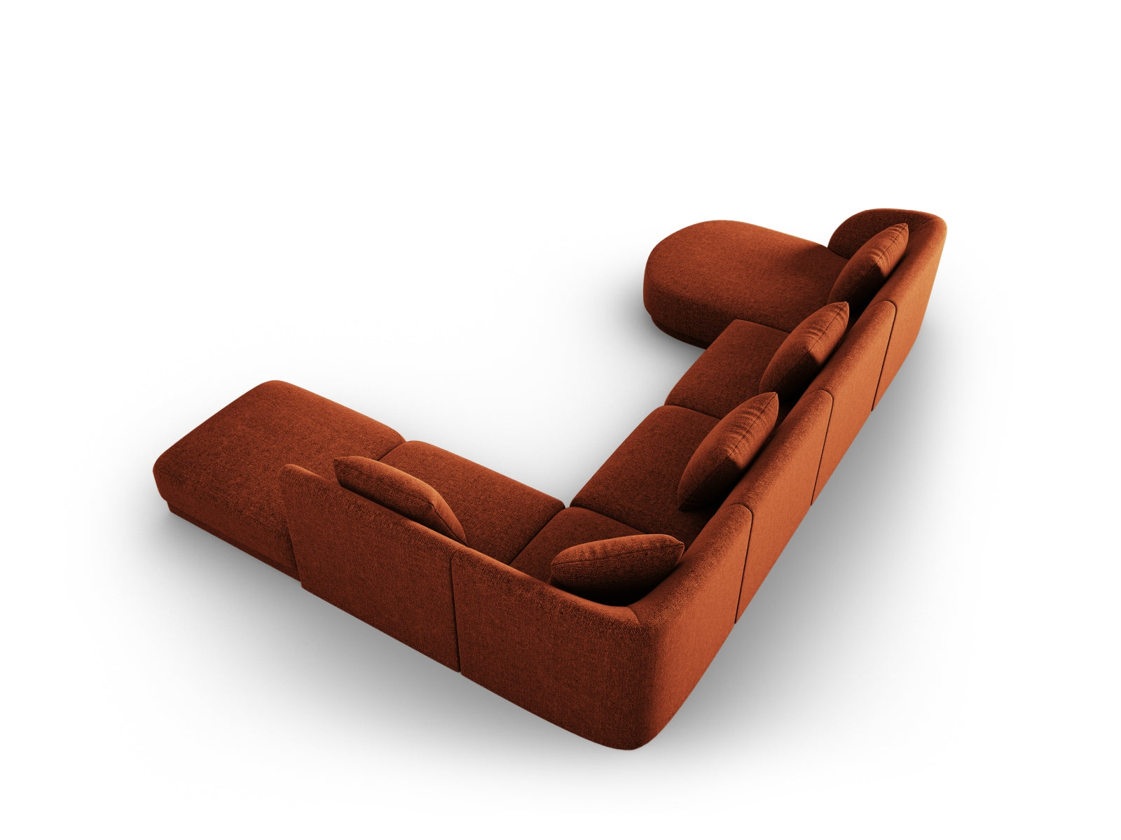 Modernes Tulum Panoramic Ecksofa in warmem Terracotta, 6-Sitzer, 255 cm, perfekt für gemütliche und stilvolle Wohnambiente.