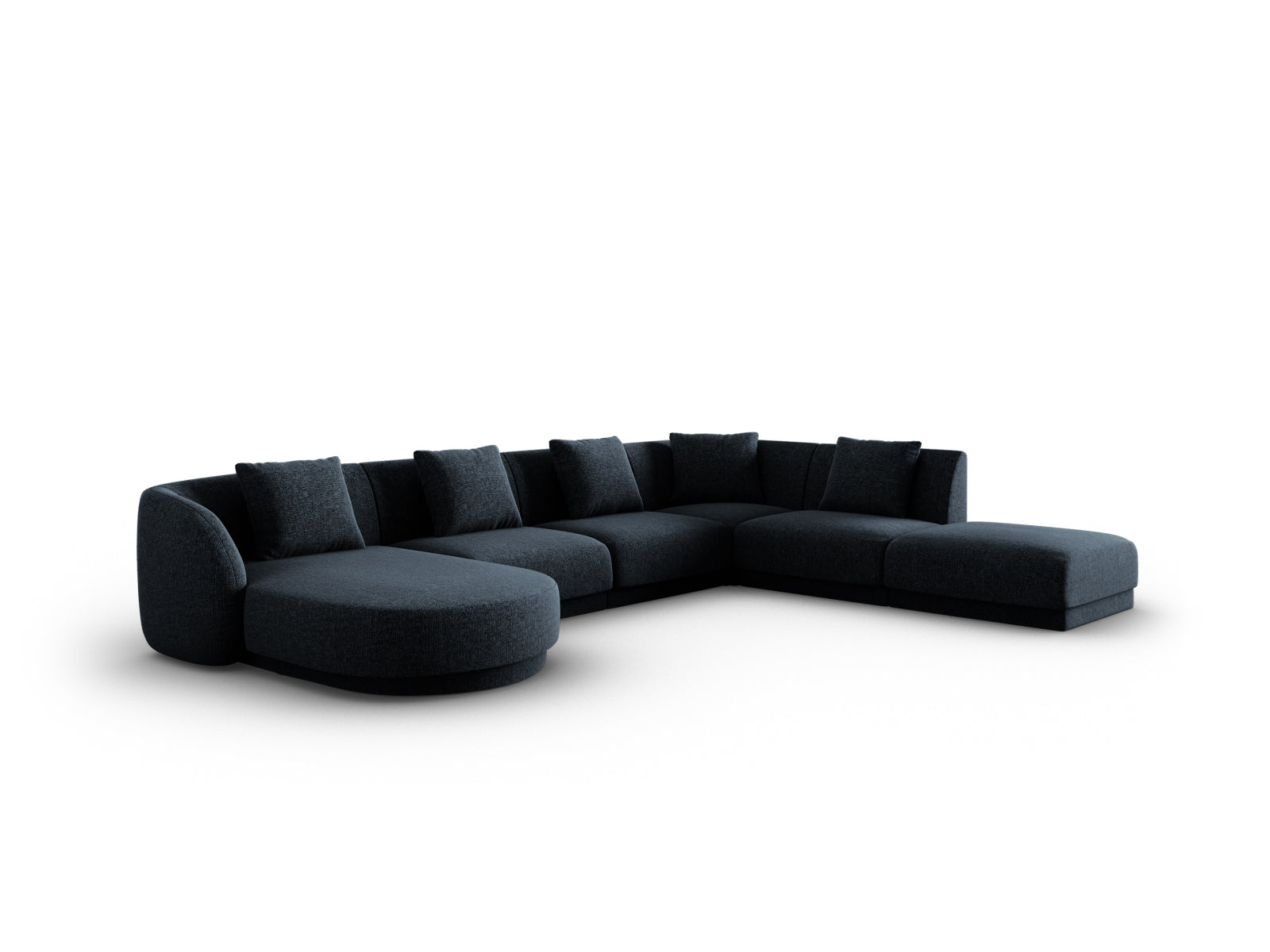Elegantes Tulum Panoramic Ecksofa in Royal Blue, 6-Sitzer, 255 cm, ideal für stilvolle Wohnräume, präsentiert von Cosmopolitan Design.