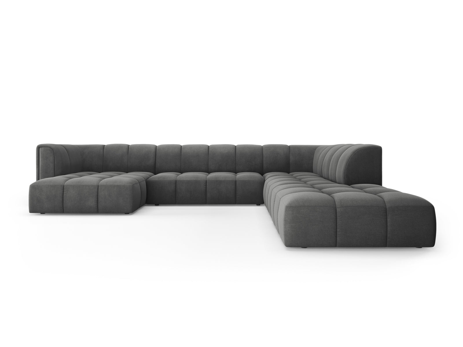 7-Sitzer Moritz Modular Ecksofa Panoramic rechts in Dark Grey-Rebel präsentiert im Onlineshop von KAQTU Design AG. Ecksofa rechts ist von Cosmopolitan Design