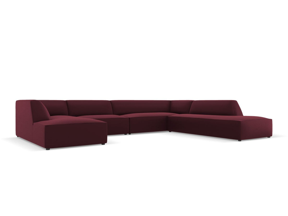 Modulares Panorama-Ecksofa rechts der Serie Siena von Cosmopolitan Design mit Kunstlederbezug Pacifico Cream, schwarzen Kunststoffbeinen und Récamiere.