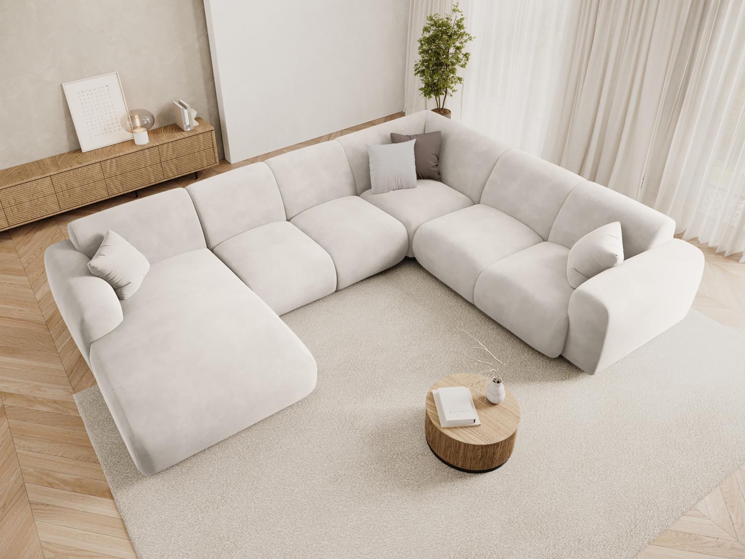 Nolio Velour Panoramic Ecksofa rechts 6 Sitzer 252cm in Light Beige präsentiert im Onlineshop von KAQTU Design AG. Ecksofa rechts ist von Cosmopolitan Design