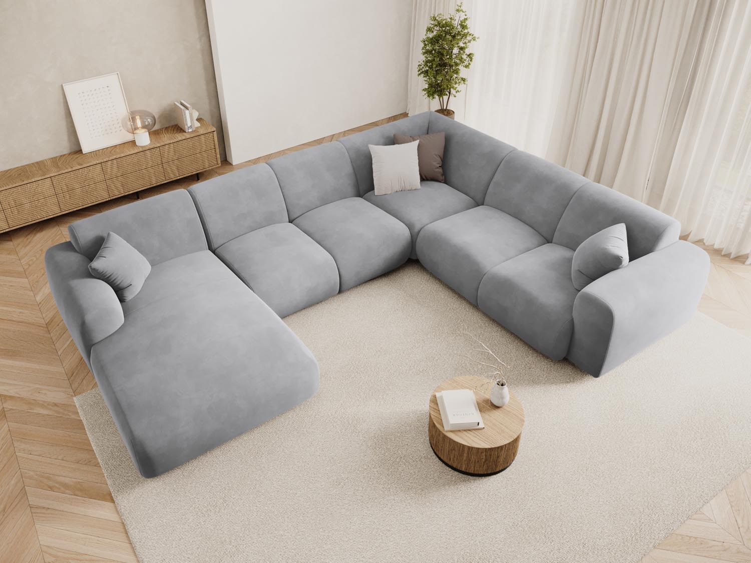 Nolio Velour Panoramic Ecksofa rechts 6 Sitzer 252cm in Light Grey präsentiert im Onlineshop von KAQTU Design AG. Ecksofa rechts ist von Cosmopolitan Design
