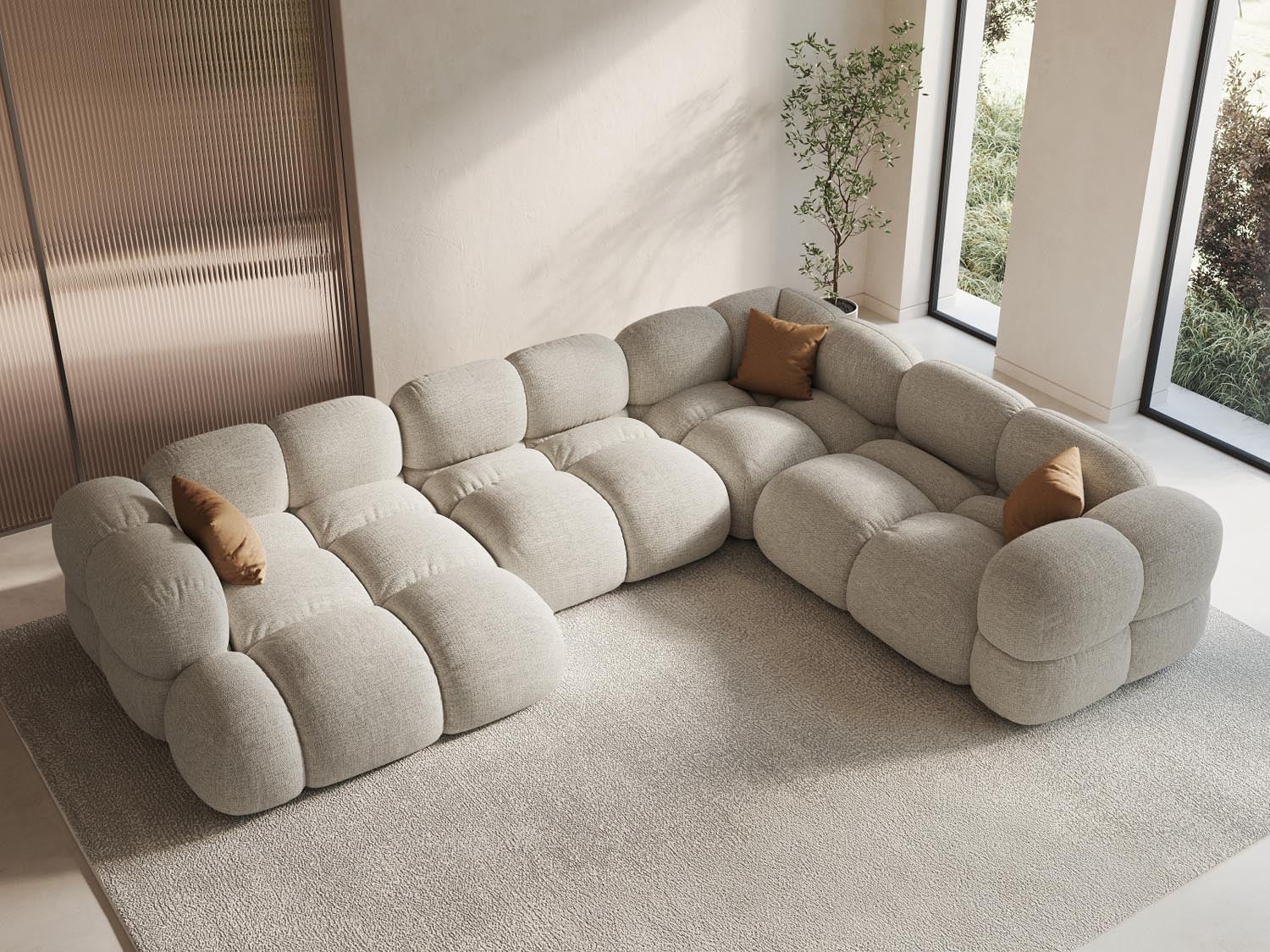 Loretto Panoramic Ecksofa rechts 5 Sitzer 250cm in Beige-Sorella präsentiert im Onlineshop von KAQTU Design AG. Ecksofa rechts ist von Cosmopolitan Design