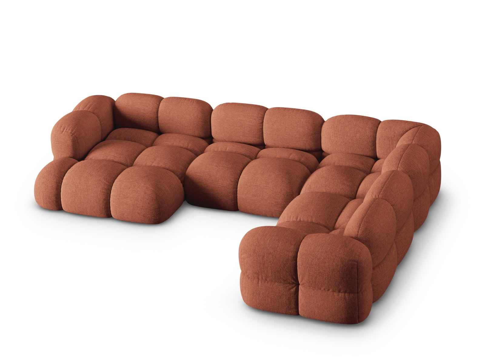 Modernes Ecksofa Loretto Panoramic in Coral-Sorella, 5-Sitzer, 250 cm, perfekt für gemütliche und stilvolle Wohnbereiche.