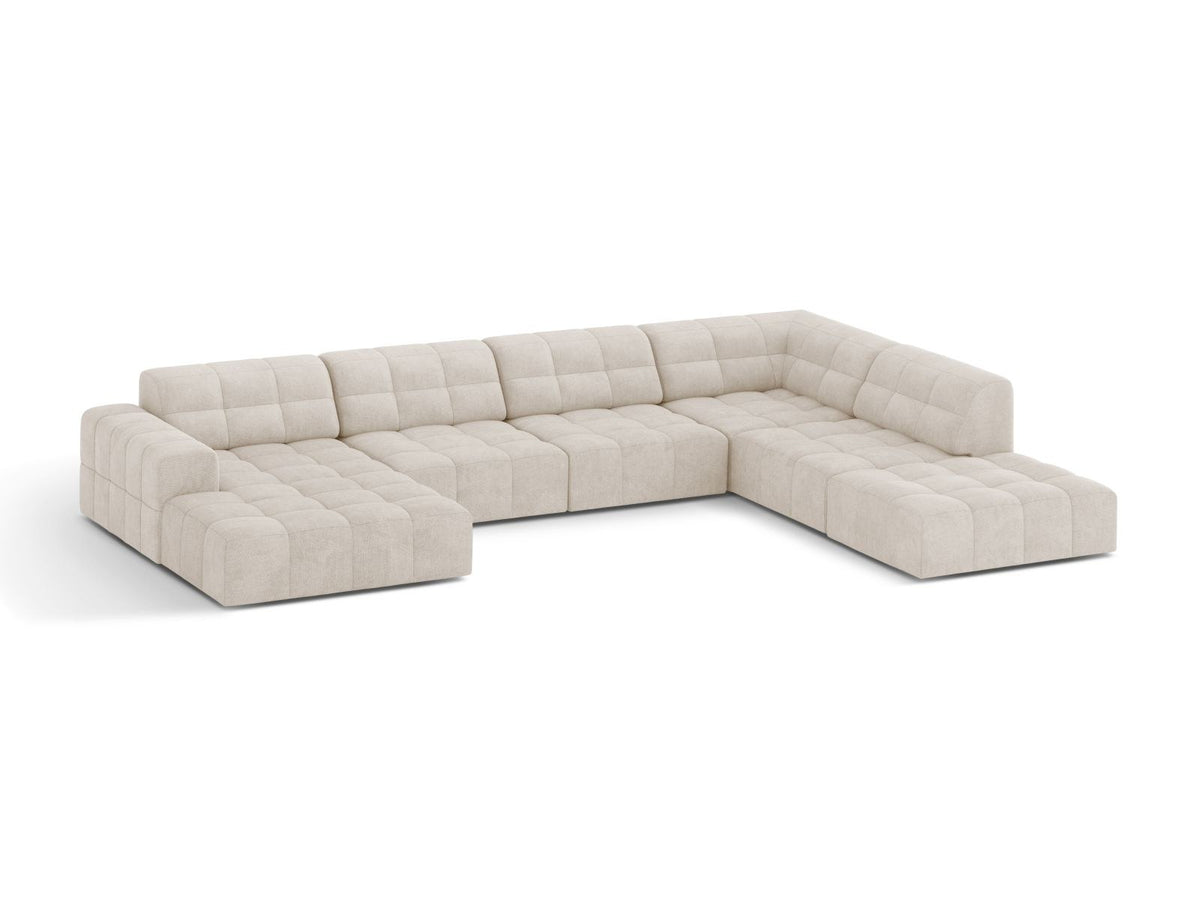 Ecksofa rechts von Cosmopolitan Design in Light Beige-Eden mit Chenille-Stoffbezug, Massivholzrahmen und schwarzen Kunststoffbeinen, Chicago-Serie.