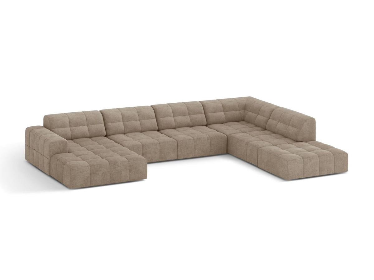 Ecksofa rechts von Cosmopolitan Design in Light Beige-Eden mit Chenille-Stoffbezug, Massivholzrahmen und schwarzen Kunststoffbeinen, Chicago-Serie.