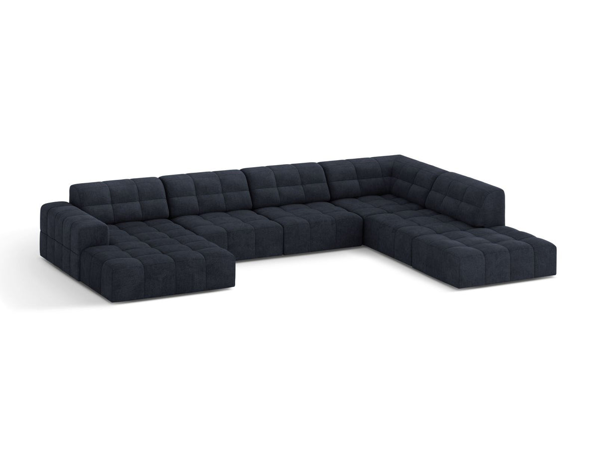 Ecksofa rechts von Cosmopolitan Design in Light Beige-Eden mit Chenille-Stoffbezug, Massivholzrahmen und schwarzen Kunststoffbeinen, Chicago-Serie.