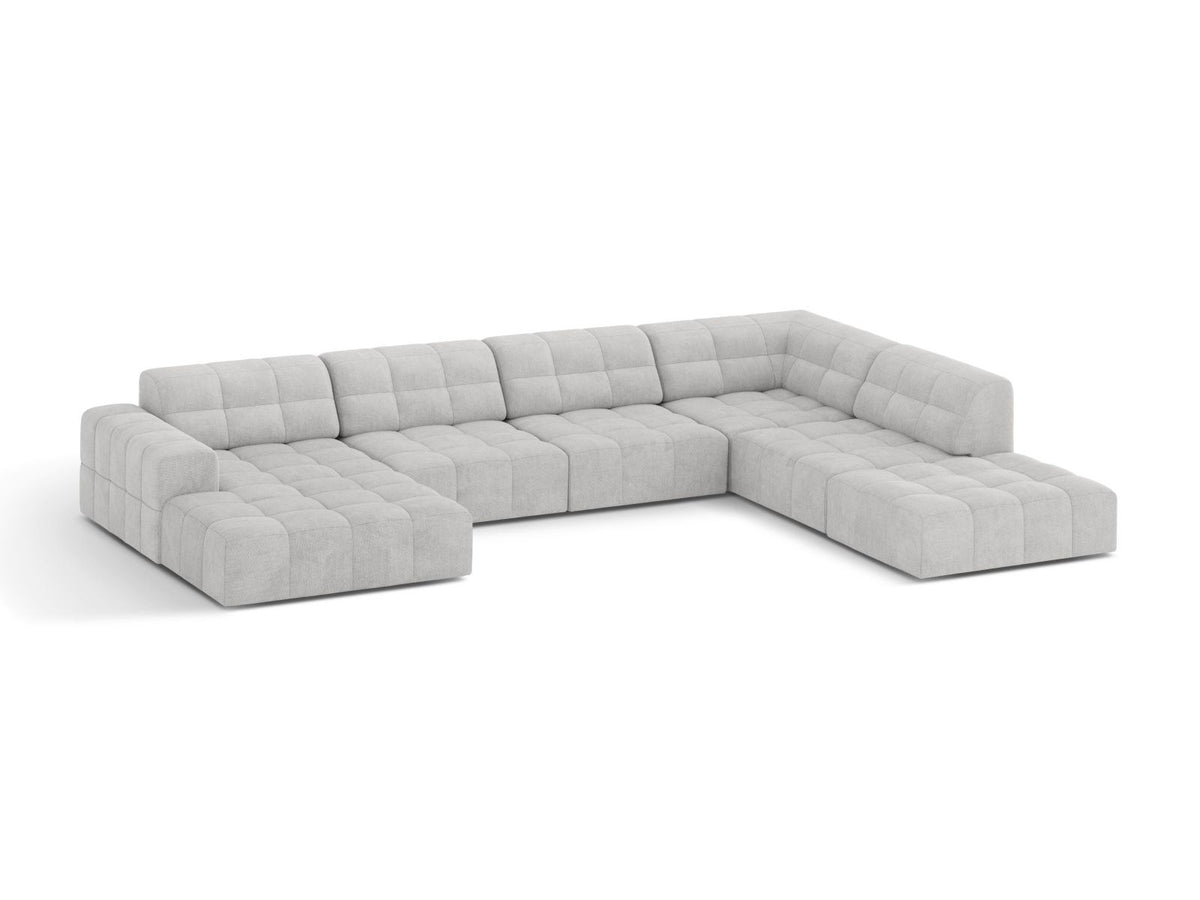 Ecksofa rechts von Cosmopolitan Design in Light Beige-Eden mit Chenille-Stoffbezug, Massivholzrahmen und schwarzen Kunststoffbeinen, Chicago-Serie.