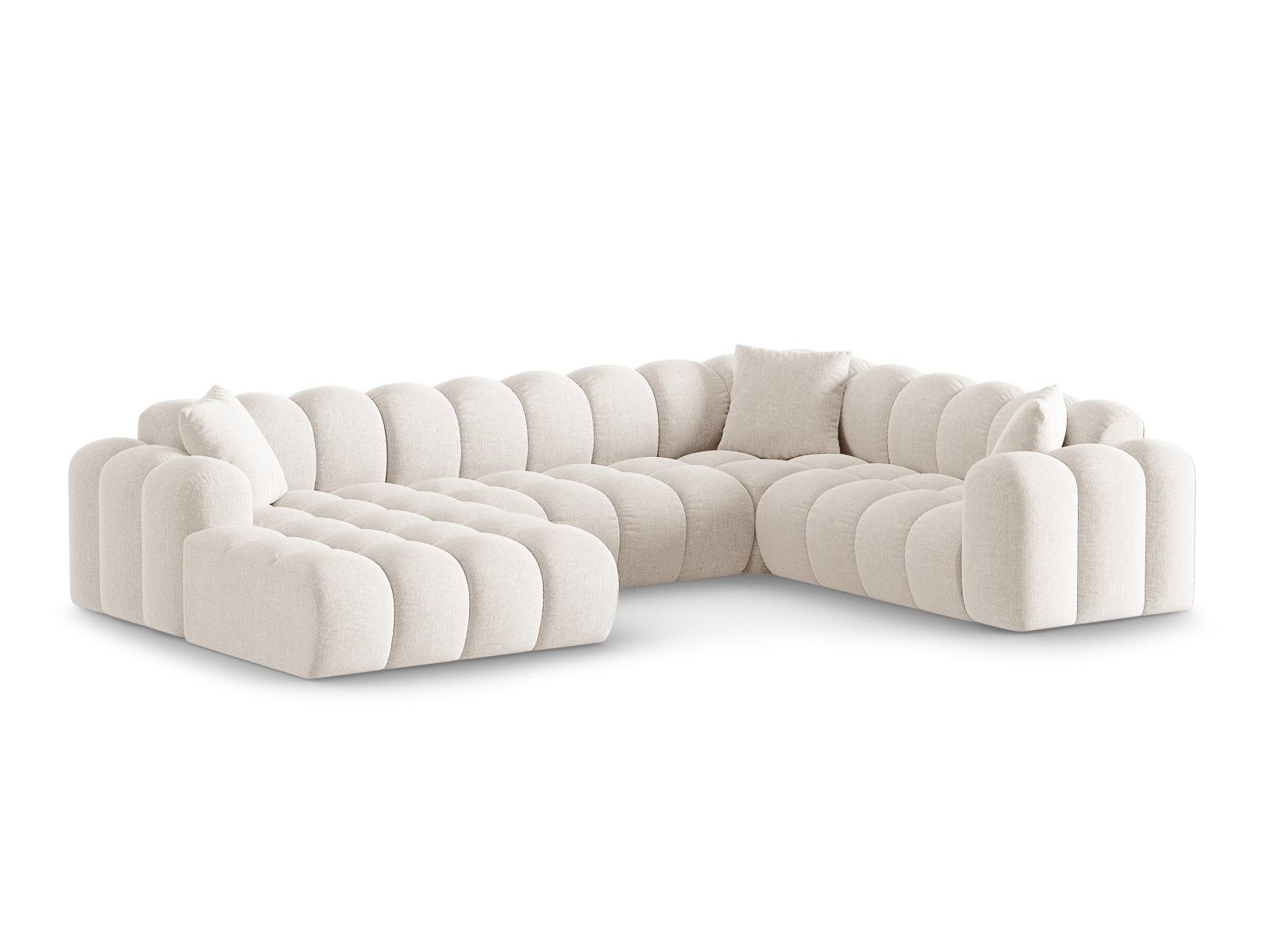 Elegantes 4-Sitzer Ecksofa rechts Panoramic Treno in sanftem Light Beige, ideal für stilvolle Wohnräume.