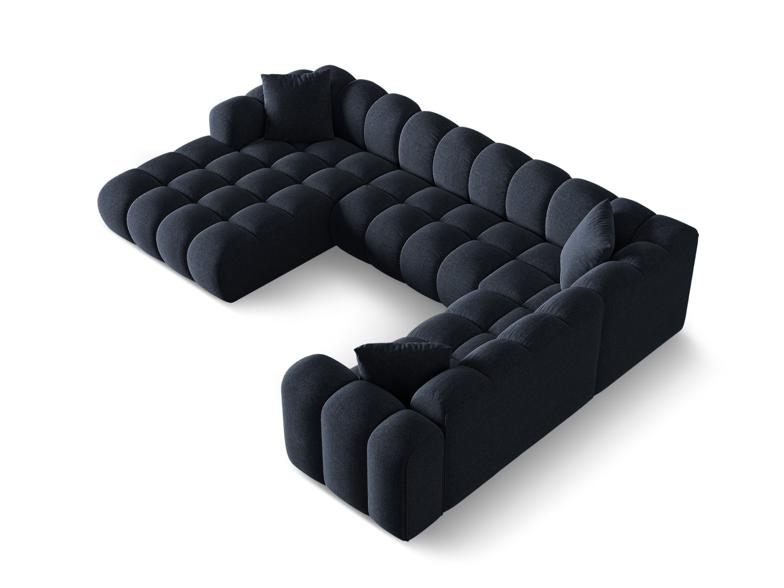 Elegantes 4-Sitzer Ecksofa rechts Panoramic Treno in Navy Blue-Eden, ideal für stilvolle Wohnräume und entspannte Stunden.