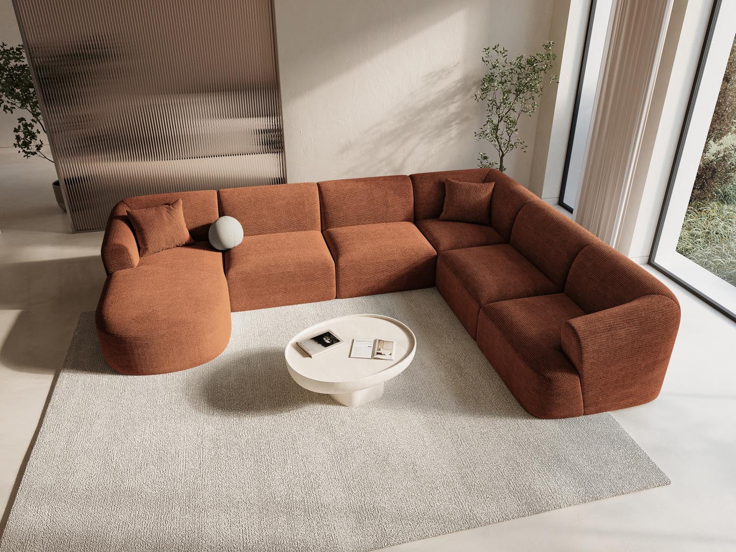 Entdecken Sie das Campi Modular Panoramic Ecksofa rechts 7 Sitzer von Cosmopolitan Design – stilvoll, anpassbar und perfekt für Ihr modernes Wohnambiente!