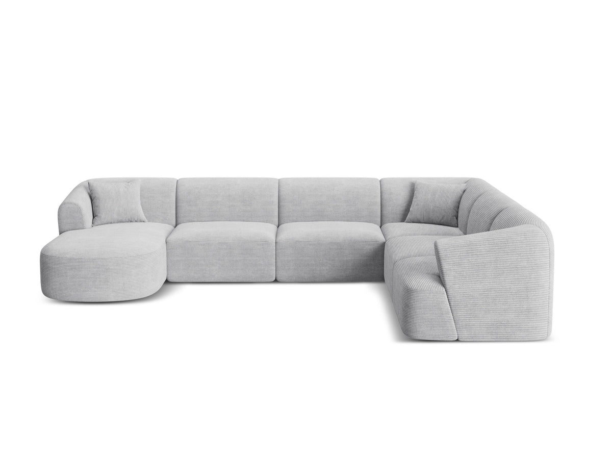 Modulares Ecksofa Campi mit Récamière rechts, Stoffbezug und schwarzen Beinen
