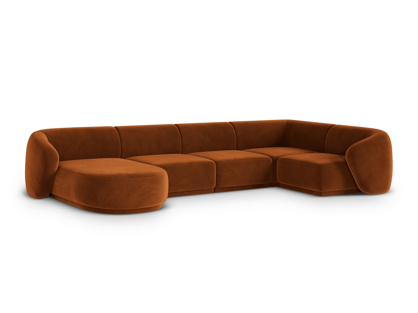 Elegantes 6-Sitzer Panoramic Ecksofa rechts Gomera in warmem Terracotta, ideal für stilvolle Wohnräume.