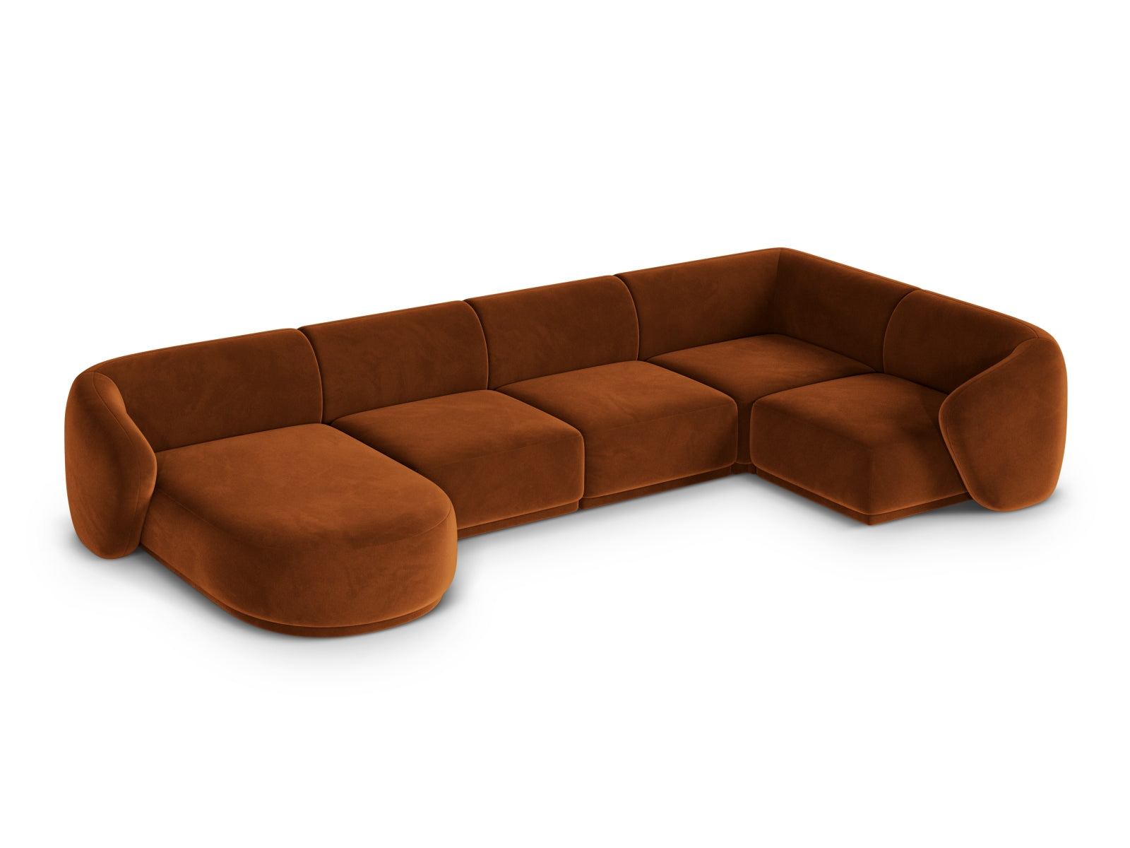 Elegantes 6-Sitzer Panoramic Ecksofa rechts Gomera in warmem Terracotta, ideal für stilvolle und komfortable Wohnräume.