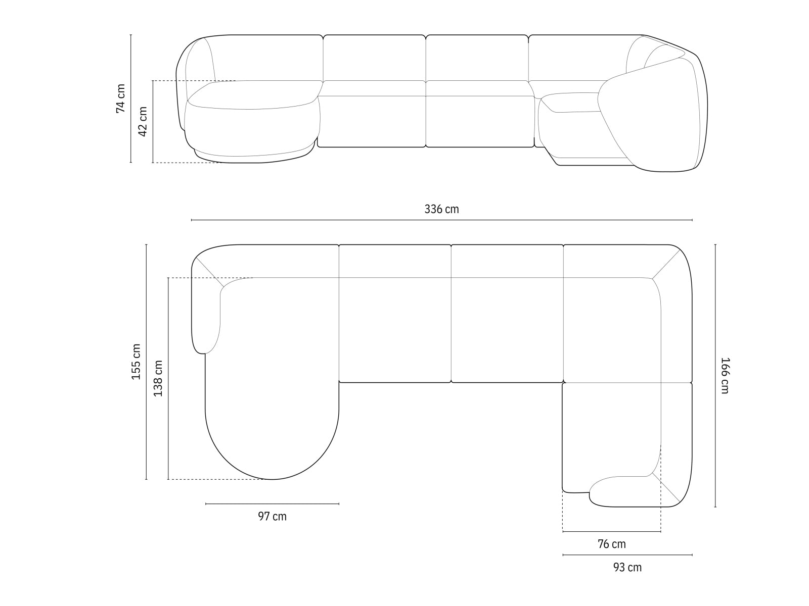 Geräumiges 6-Sitzer Panoramic Ecksofa rechts Gomera in modernem Design, perfekt für gesellige Runden und entspannte Stunden.