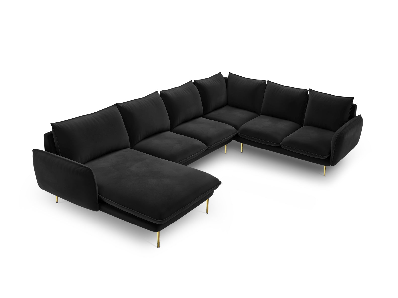 Vienna Velour Panoramic Ecksofa rechts 7 Sitzer 235cm in Black/Gold präsentiert im Onlineshop von KAQTU Design AG. Ecksofa rechts ist von Cosmopolitan Design