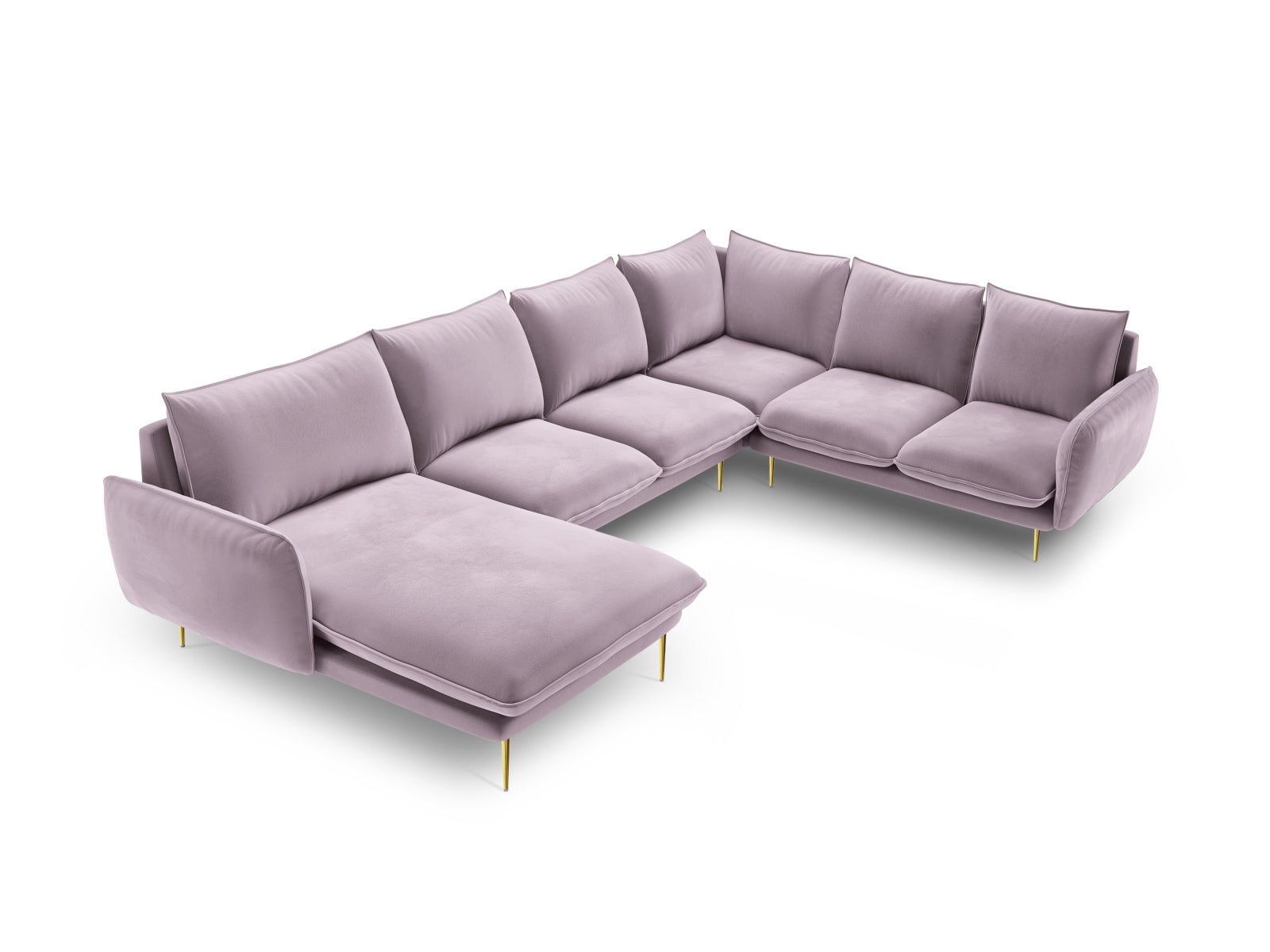 Vienna Velour Panoramic Ecksofa rechts 7 Sitzer 235cm in Lavender/Gold präsentiert im Onlineshop von KAQTU Design AG. Ecksofa rechts ist von Cosmopolitan Design