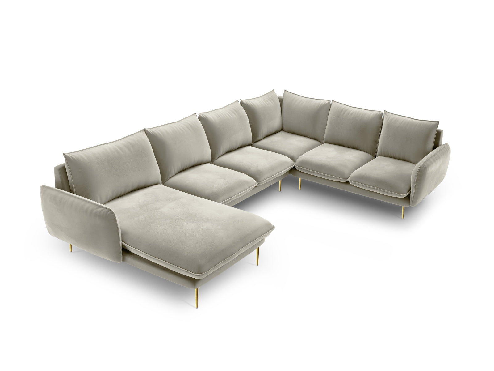 Vienna Velour Panoramic Ecksofa rechts 7 Sitzer 235cm in Beige/Gold präsentiert im Onlineshop von KAQTU Design AG. Ecksofa rechts ist von Cosmopolitan Design